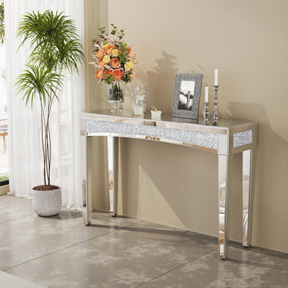 Konsolentisch Silber Kristall 120cm | Moderner Flurtisch mit Spiegel