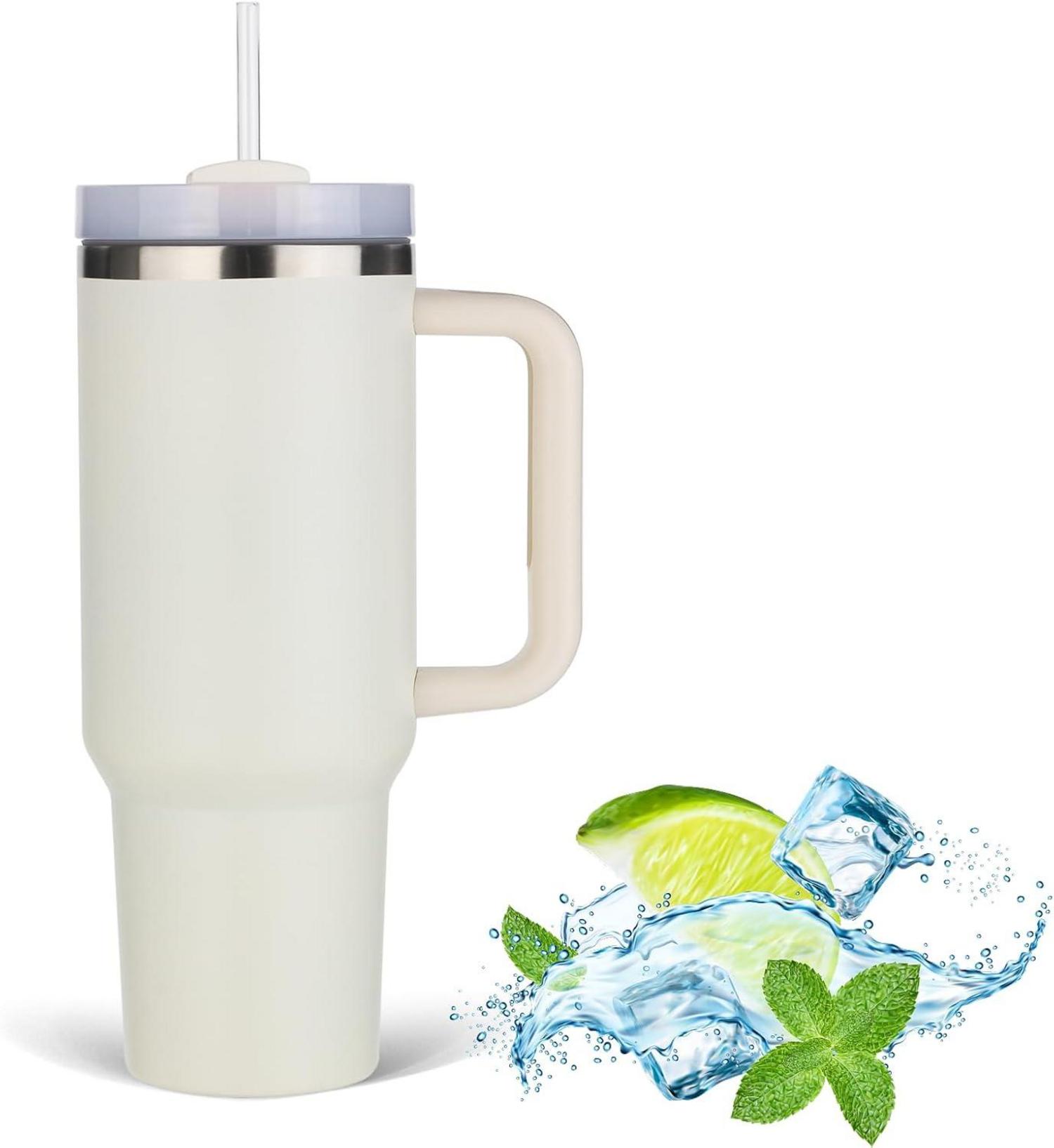 Isolierter Kaffeebecher mit Strohhalm und Henkel, 40 oz