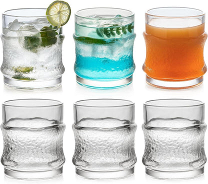 Vintage Drinking Glasses Set of 6 Whiskey Glassware Stackable Pattern
