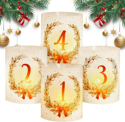 BETESSIN Adventskerzen Windlichter Set 12 Stück Weihnachten Deko Tischlichter Adventszahlen Indoor Outdoor