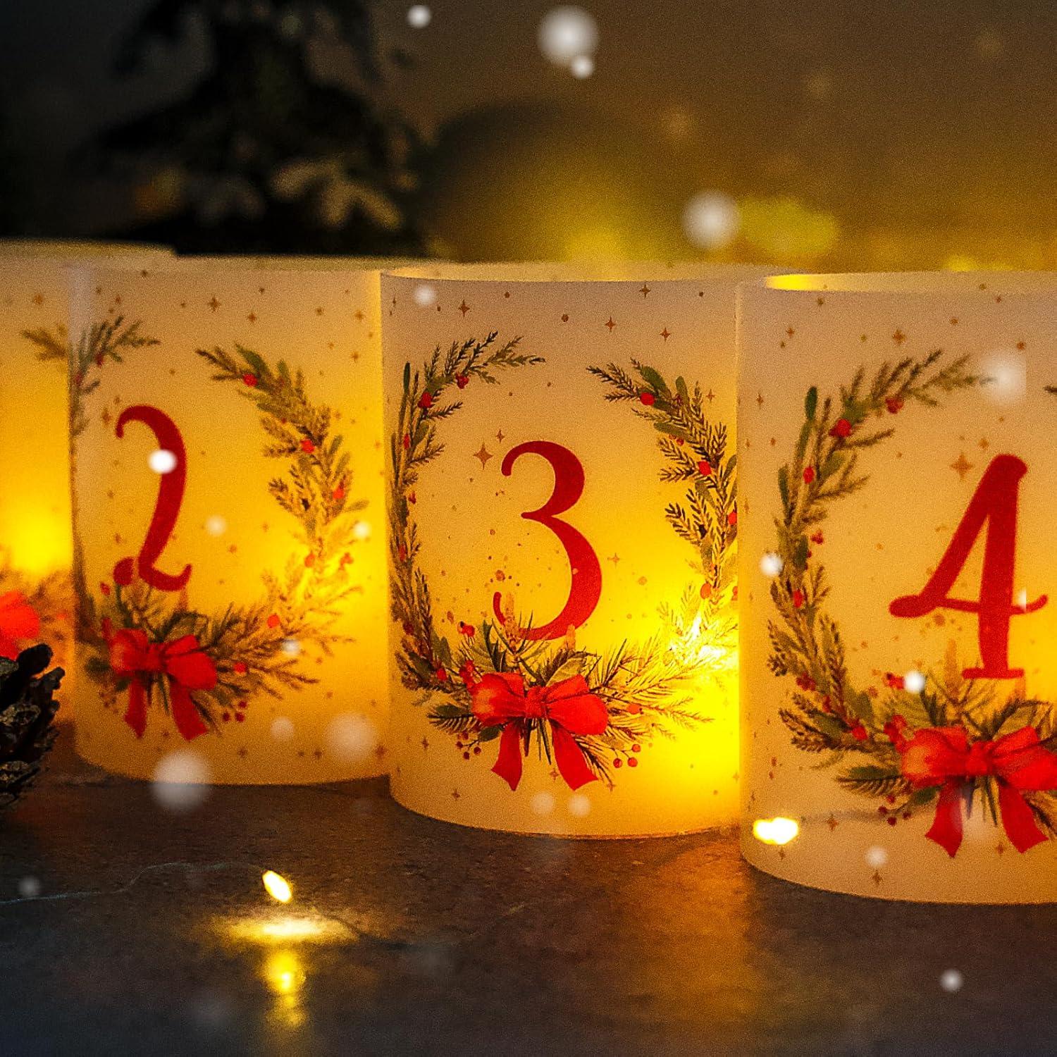 Adventszahlen Windlicht Tischdeko Kerzen Weihnachten Deko 12-teilig