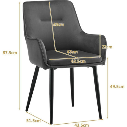 Samt Esszimmerstühle 2er-Set mit Armlehnen & Kissen, Grau