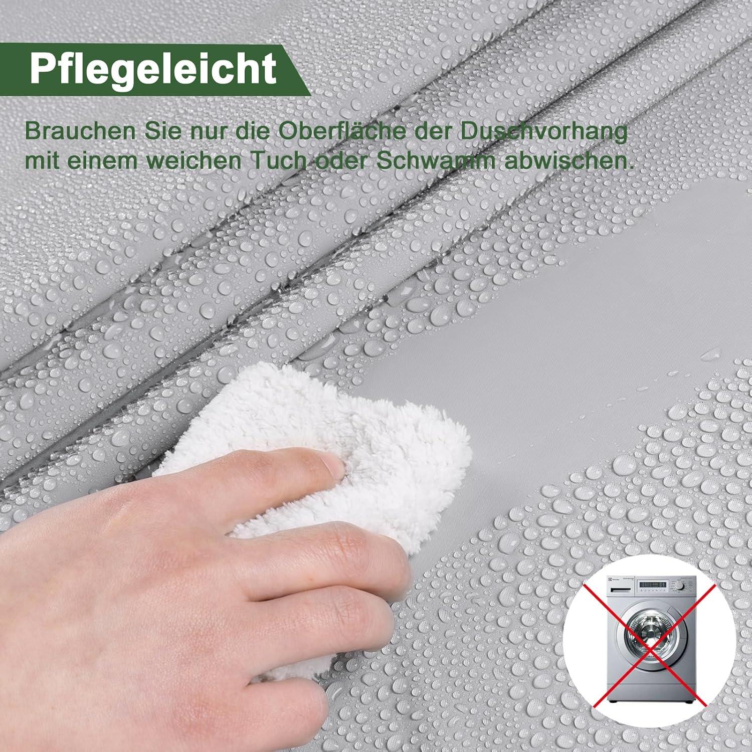 Duschvorhang Grau 120x200 Wasserdicht Antischimmel mit 8 Clips & 3 Gewichtssteine