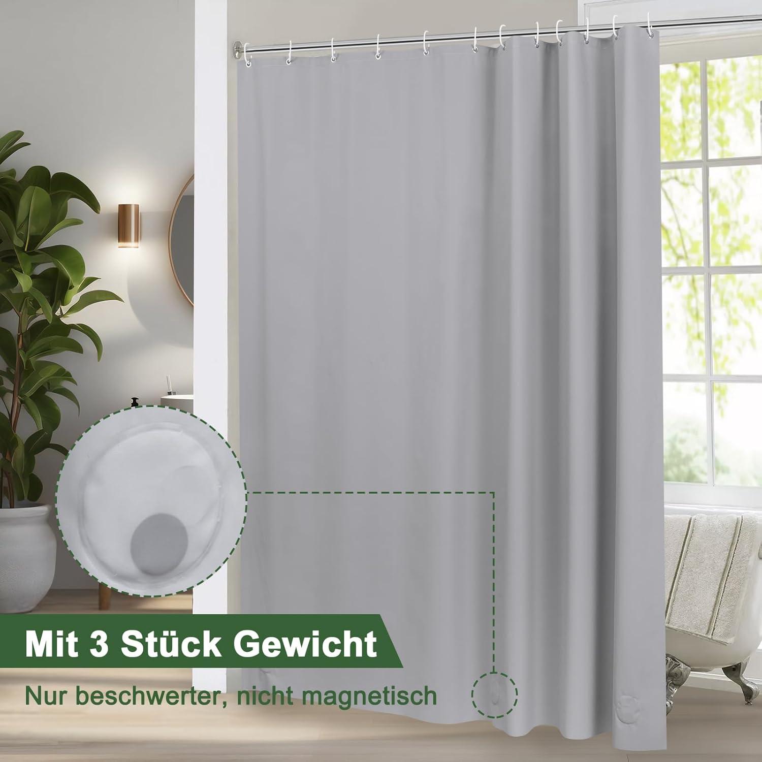Duschvorhang Grau mit 8 Duschvorhangringen, Wasserdicht, Antischimmel