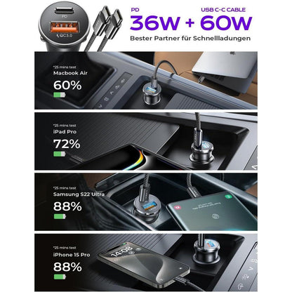 Zigarettenanzünder USB C Verteiler 66W PD Dualer