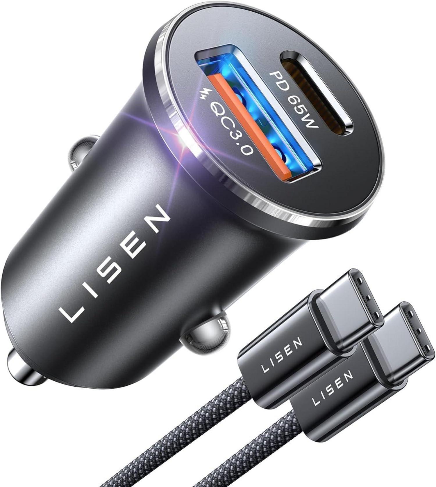 Zigarettenanzünder USB C Verteiler 66W Dualer PD65W Schnellladegerät