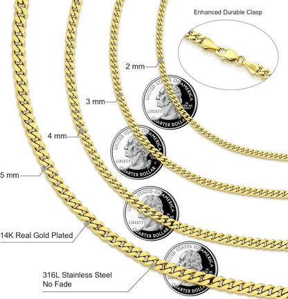 KRKC&CO 2mm Goldene Panzerkette mit Diamantschliff 45,7cm