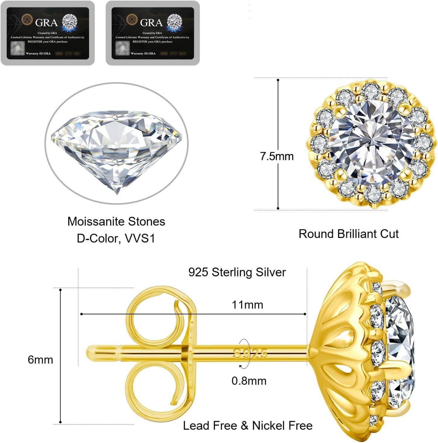 KRKC&CO Moissanit Blume Halo Ohrringe 925 Silber 1,0/2,0 Karat D Diamant