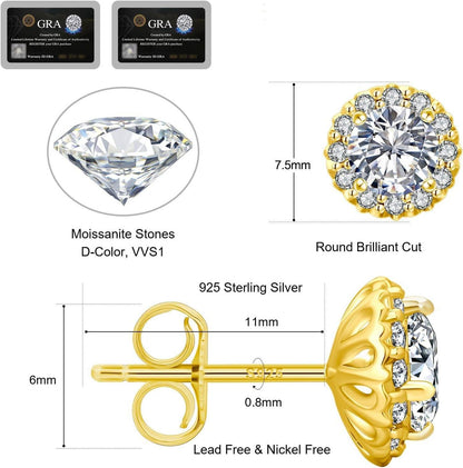 KRKC&CO Moissanit Blume Halo Ohrringe 925 Silber 1,0/2,0 Karat D Diamant