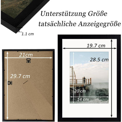 Massivholz Bilderrahmen A4 Schwarz mit Passepartout