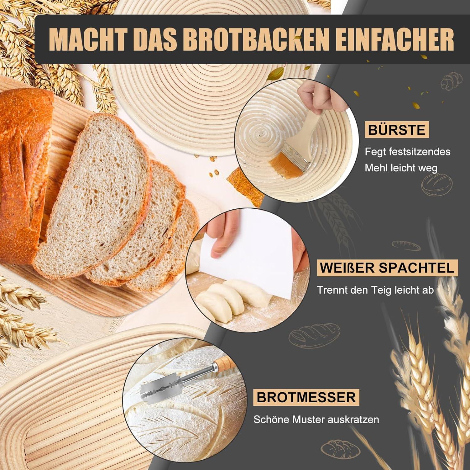 Gärkörb Set 2-tlg. 23cm Rund 25cm Oval Rattan Bäckermesser Leintücher