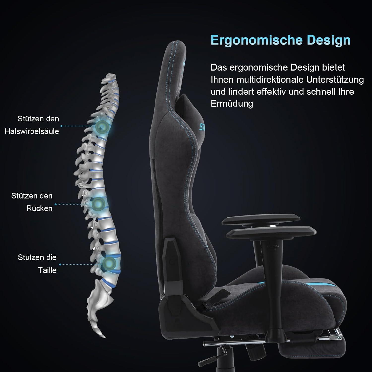 Ergonomischer Gaming Stuhl mit Fußstütze und verstellbarer Rückenlehne