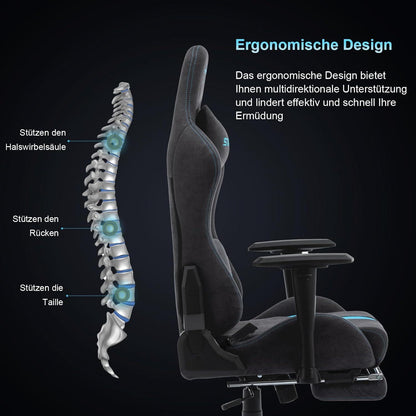 Ergonomischer Gaming Stuhl mit Fußstütze und verstellbarer Rückenlehne