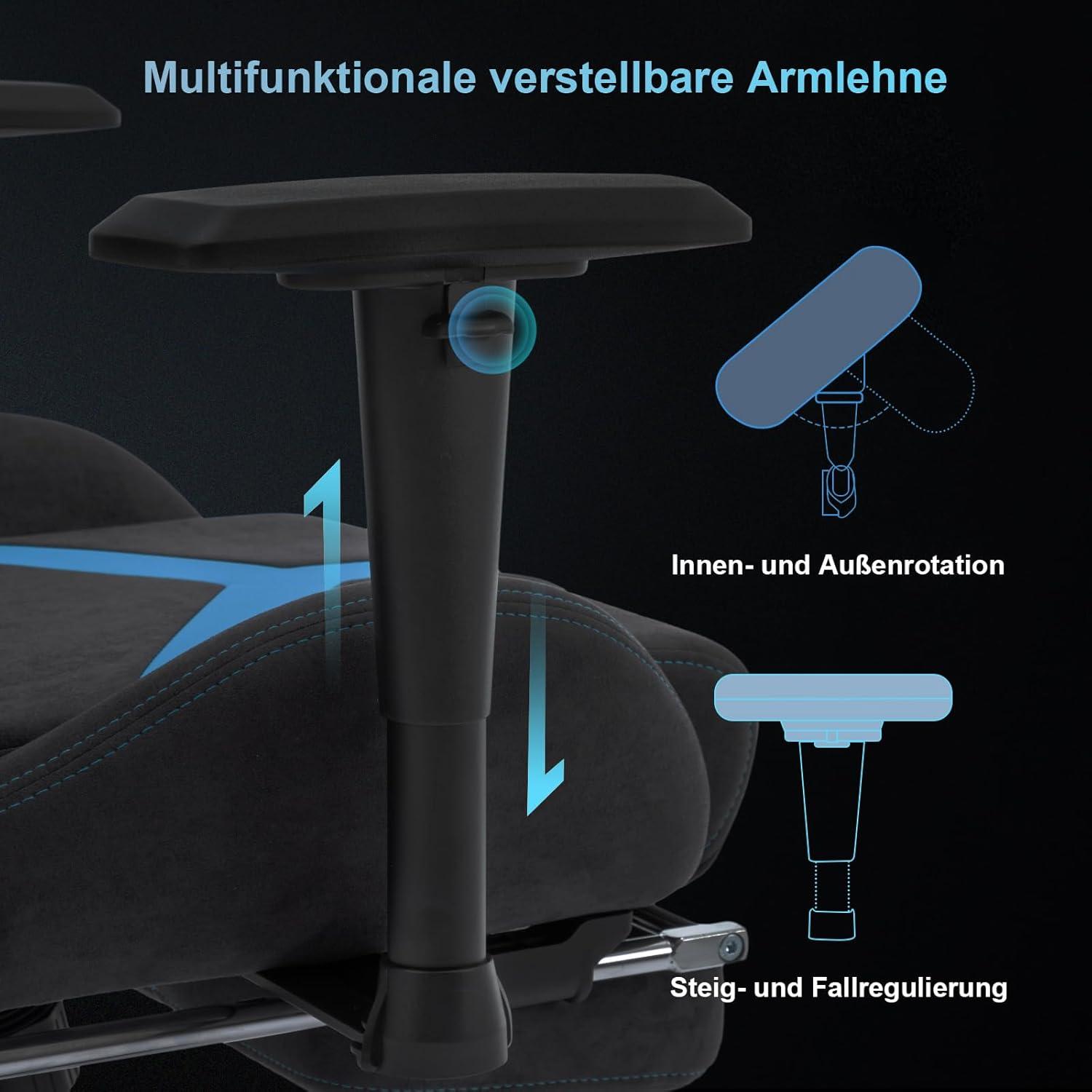 STARUZI Ergonomischer Gaming Stuhl Wildlederimitat Stoff Fußstütze 3D Armlehnen