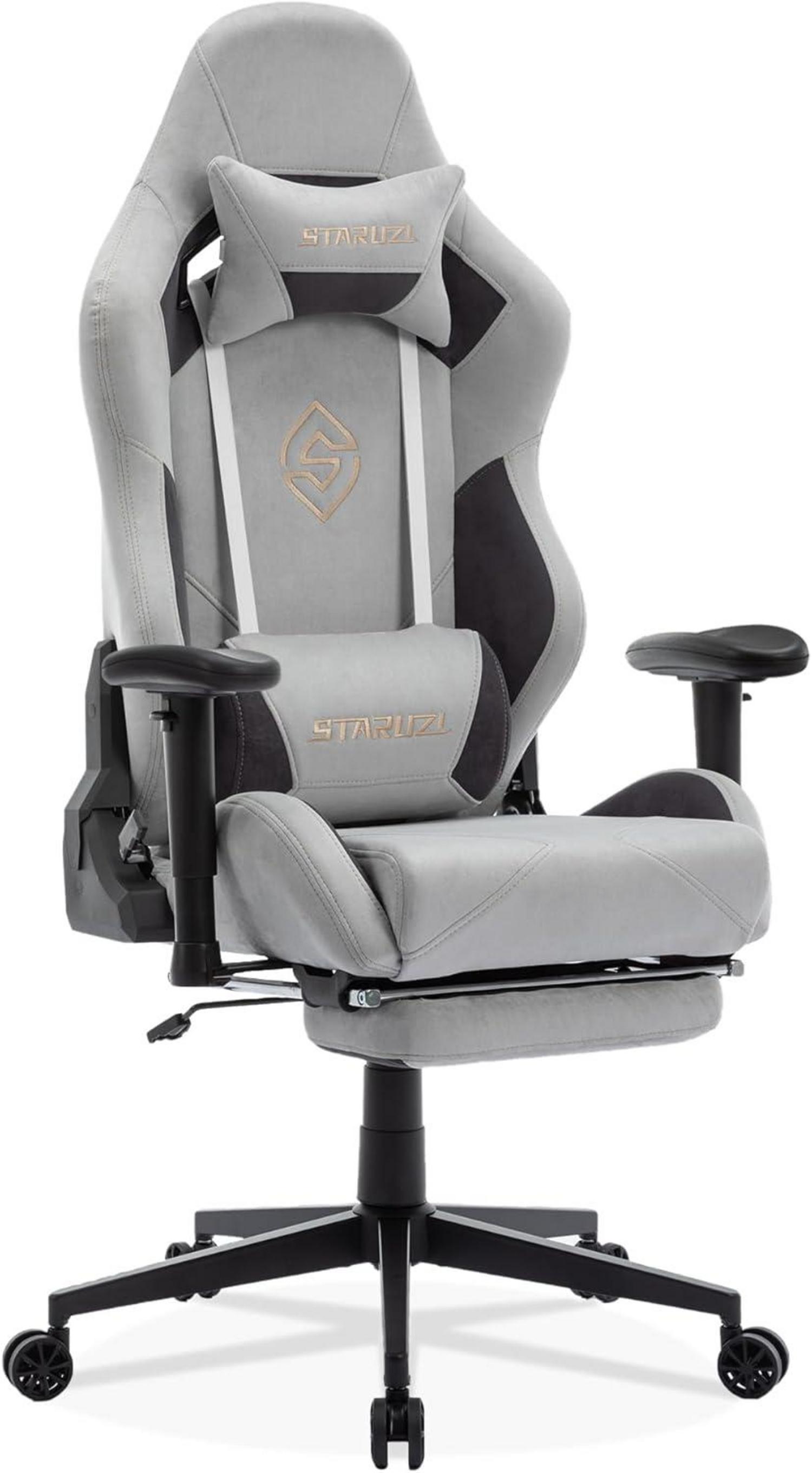 Ergonomischer Gaming Stuhl 180 kg Belastbarkeit Wildlederimitat Grau