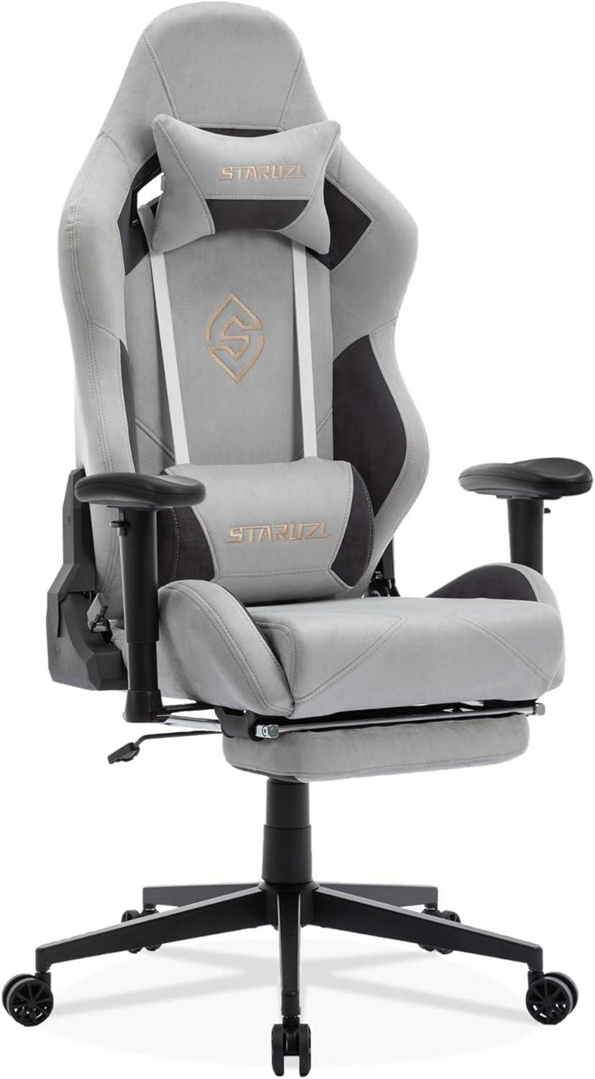 Ergonomischer Gaming Stuhl 180 kg Belastbarkeit Wildlederimitat Grau