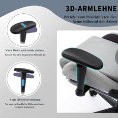 Ergonomischer Gaming Stuhl 180 kg Belastbarkeit Wildlederimitat Grau Bürostuhl