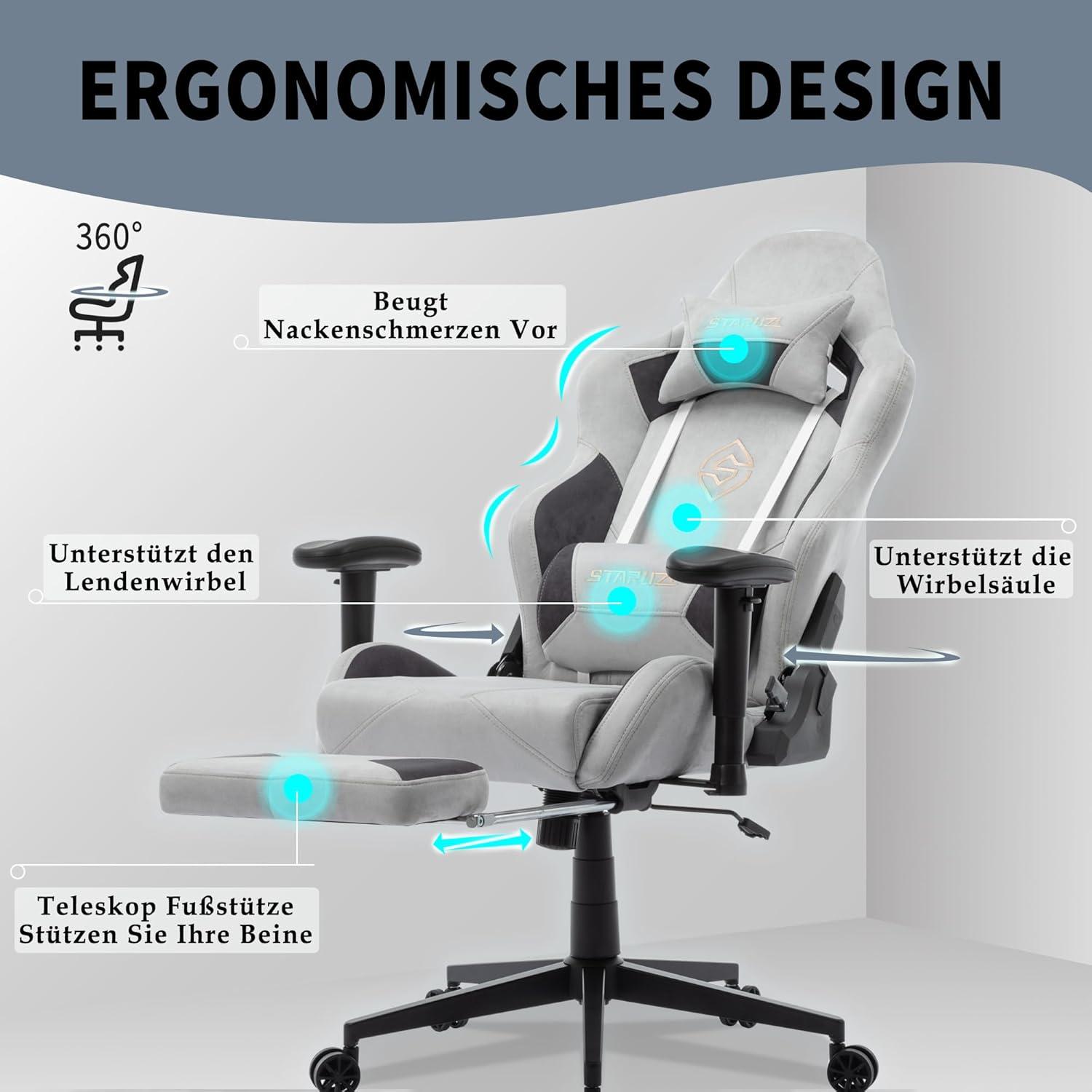 Ergonomischer Gaming Stuhl für Kinder und Erwachsene Grau mit