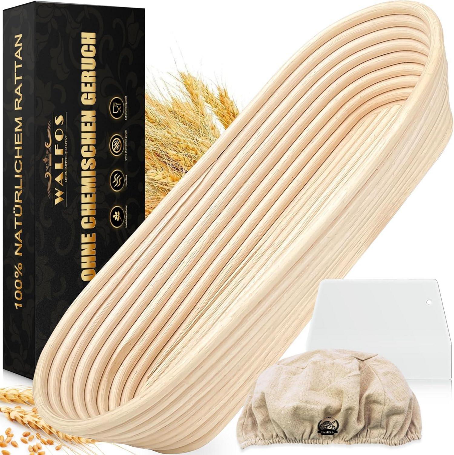 Gärkörbchen Oval Brotbacken Rattan Leinenfutter Teigschaber 35cm