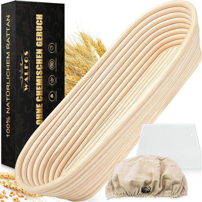 Gärkörbchen Oval Brotbacken Rattan Leinenfutter Teigschaber 35cm