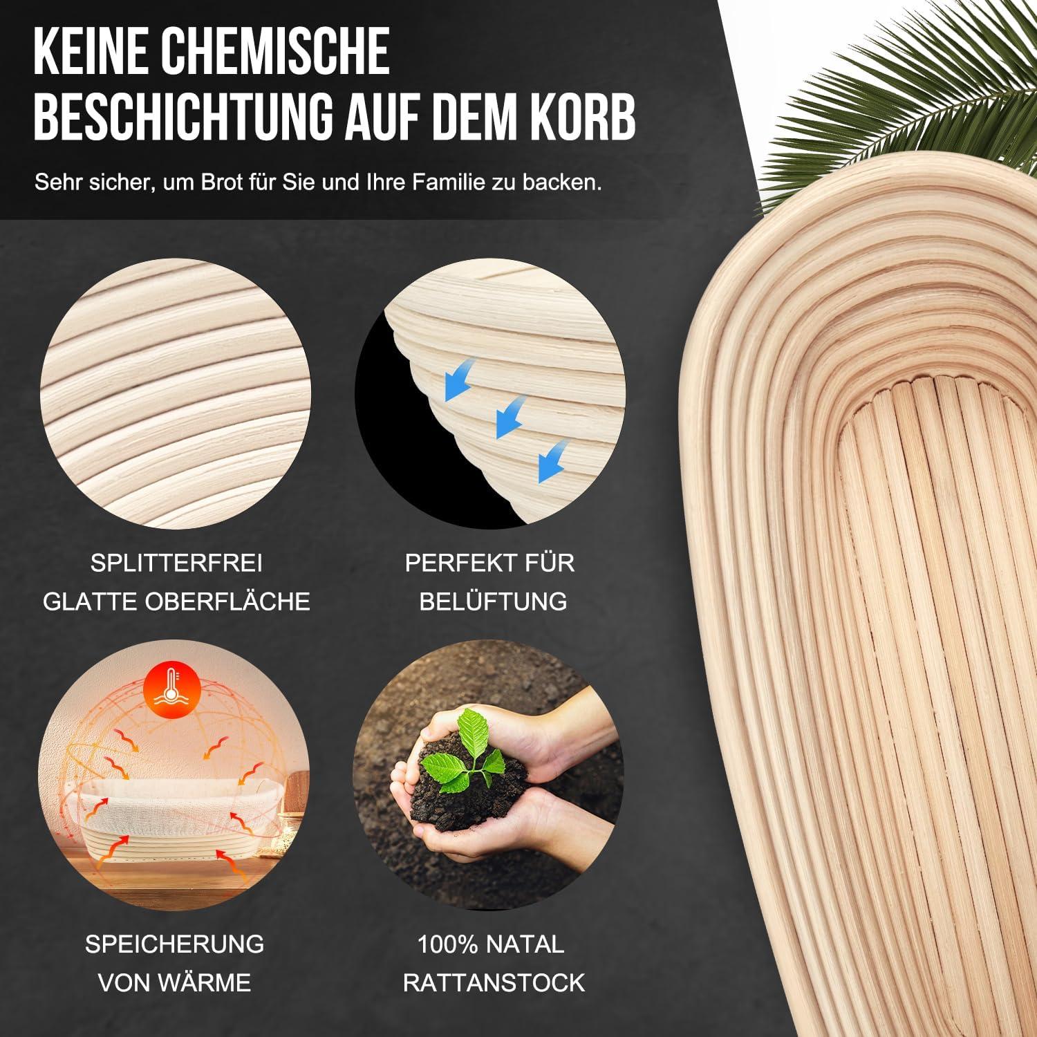 Gärkörbchen Oval 35cm Rattan Brotbackset mit Teigschaber