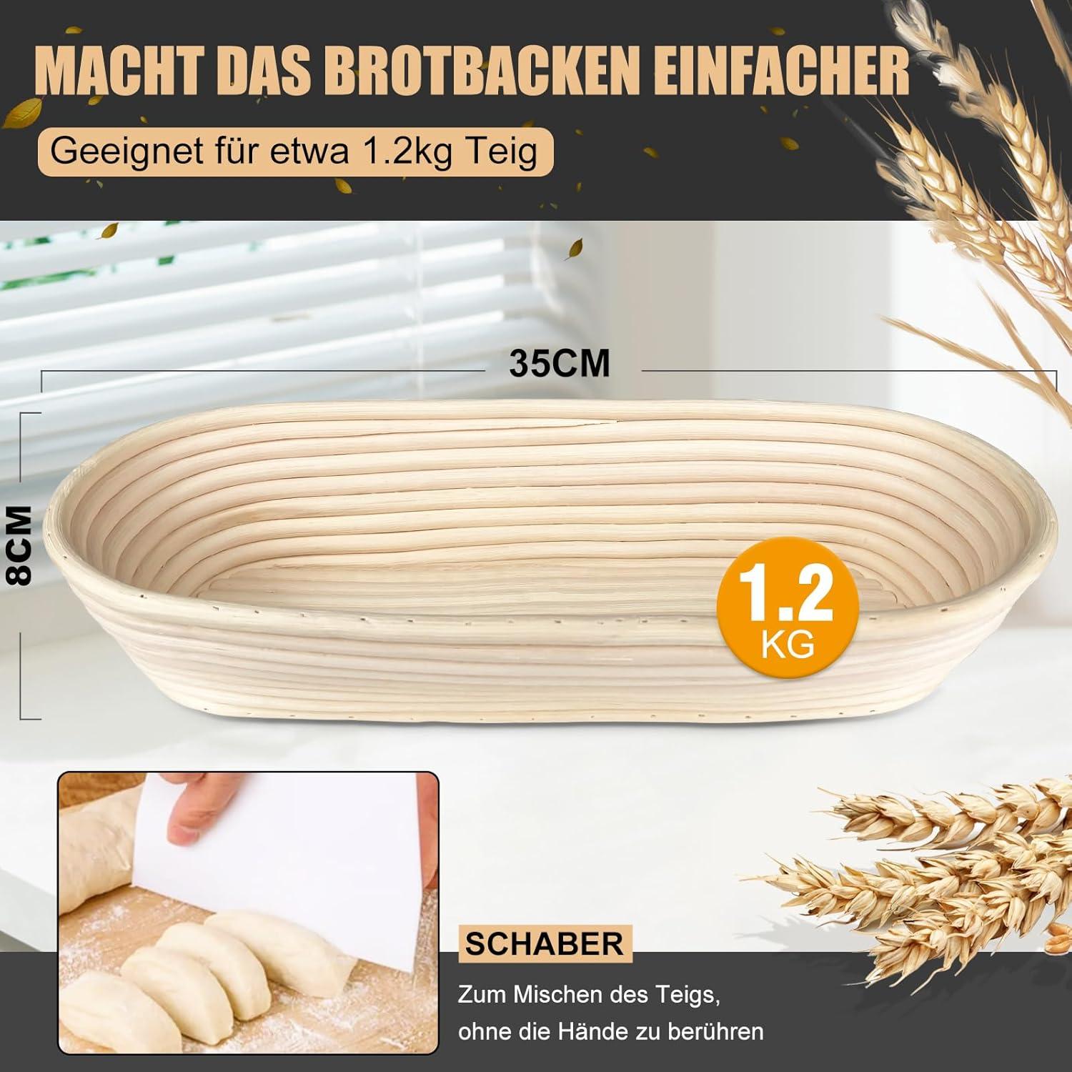 Gärkörbchen Oval Brotbacken Rattan Leinenfutter Teigschaber 35cm
