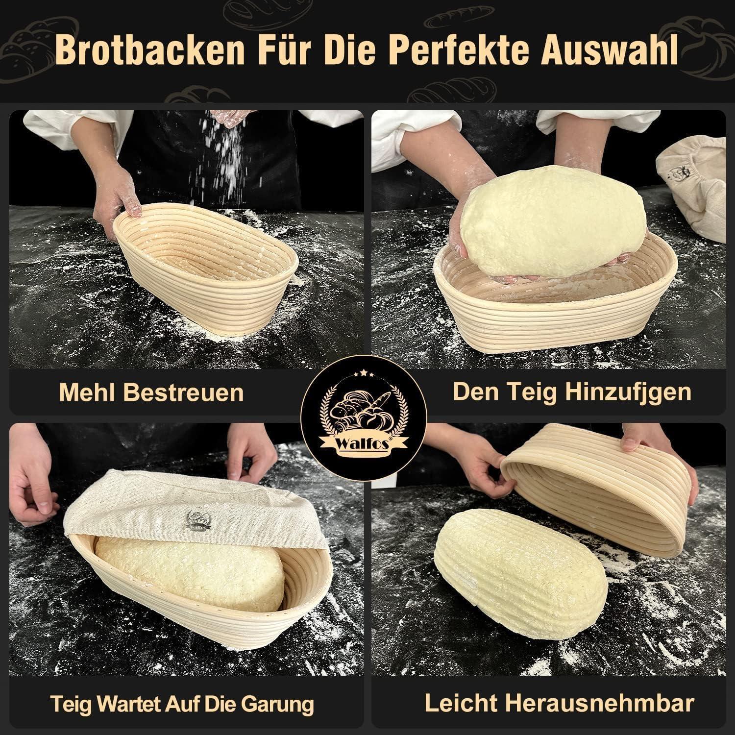 Gärkörbchen Oval 35cm aus Natürlichem Rattan inkl Teigschaber