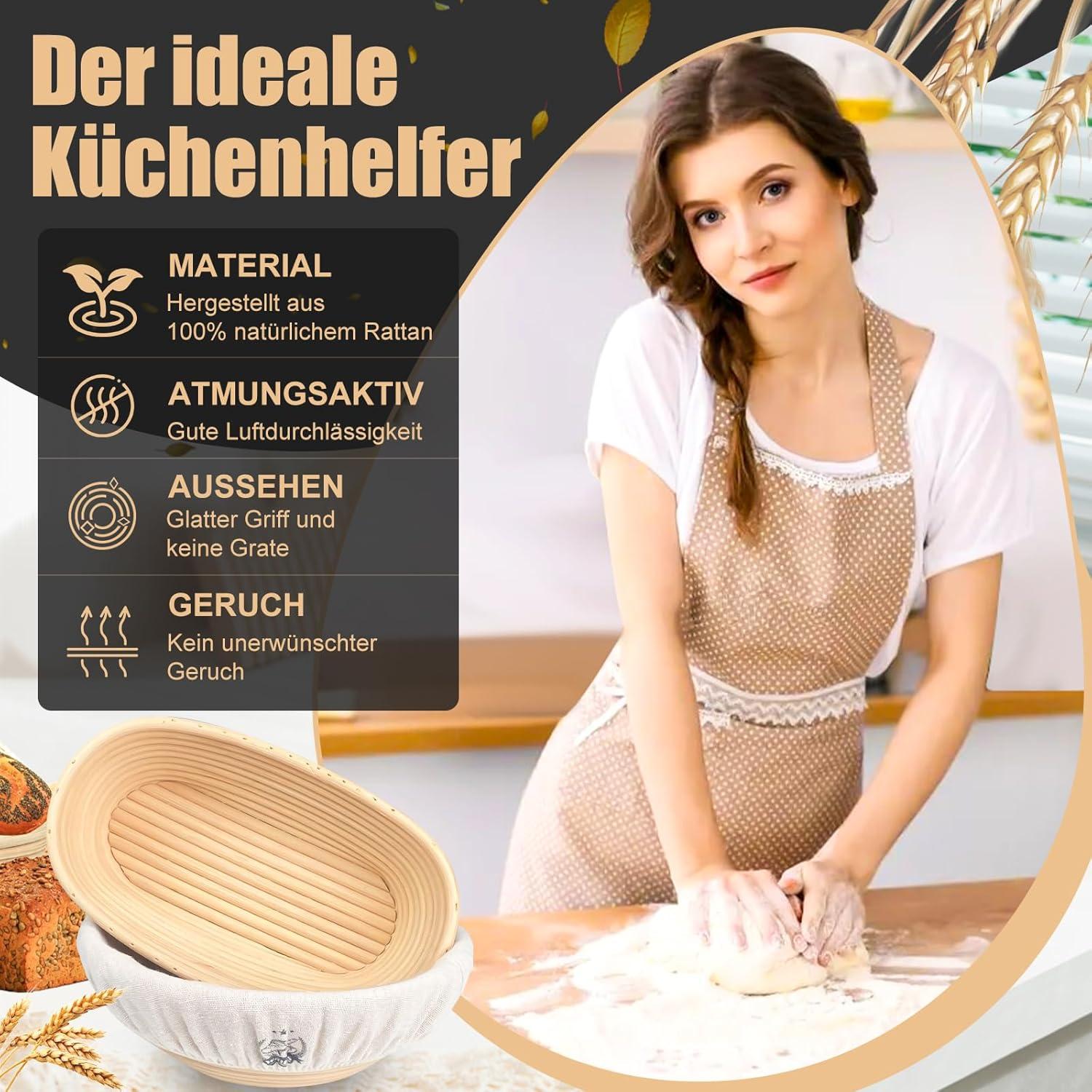 Gärkörbchen Oval 35cm Rattan Brotbacken Set Teigschaber<option>Gönne dir ein