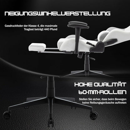 Gaming Stuhl Weiß Leder mit Fußstütze verstellbare Armlehnen