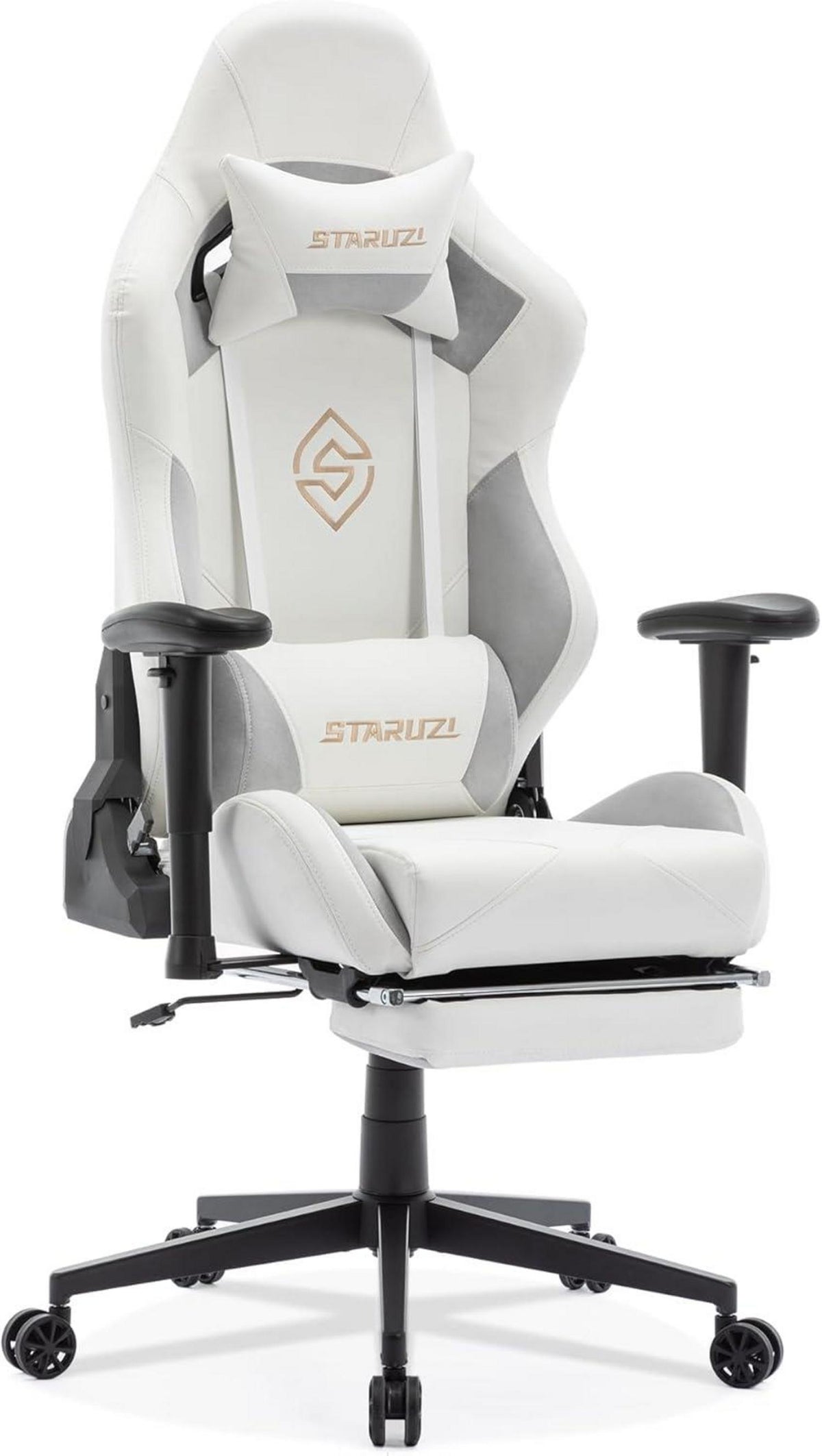 Gaming Stuhl Weiß Mikrofaser-Leder Fußstütze Racer Stuhl 180