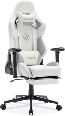 Gaming Stuhl Weiß Mikrofaser-Leder Fußstütze Racer Stuhl 180