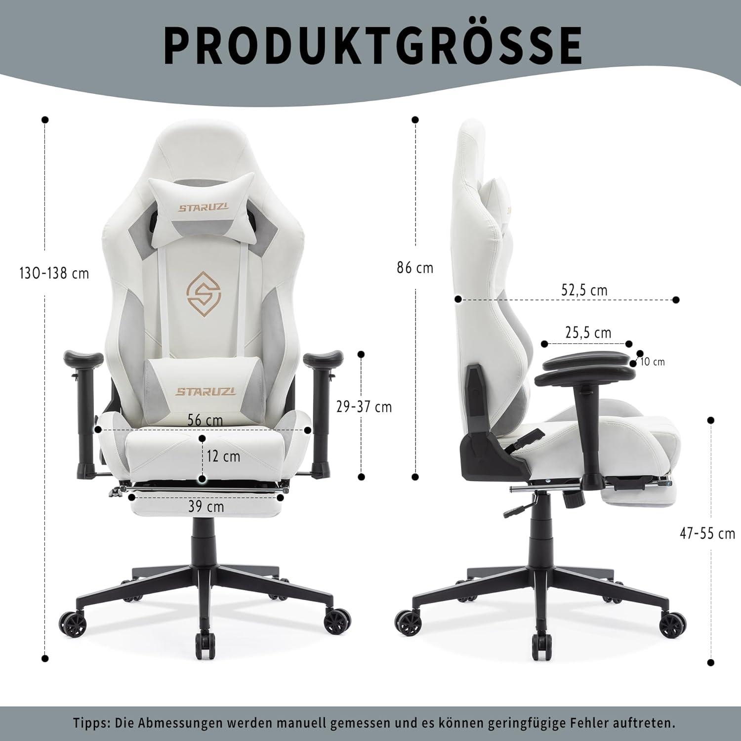 Gaming Stuhl Weiß Leder mit Fußstütze verstellbare Armlehnen