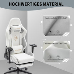 Gaming Stuhl Weiß Mikrofaser-Leder Fußstütze Racer Stuhl 180