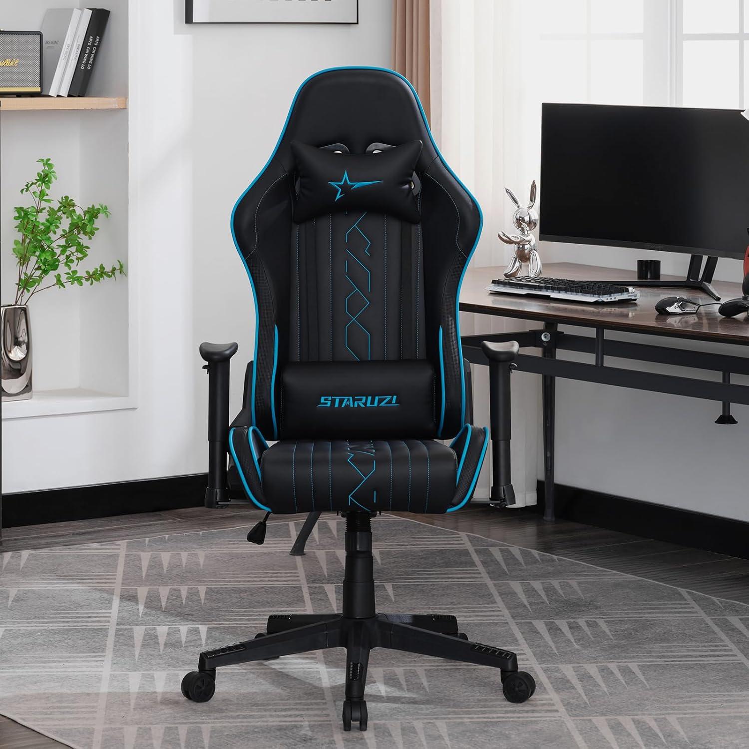 Ergonomischer Gaming Stuhl Hohe Rückenlehne Schwarz Blau 150