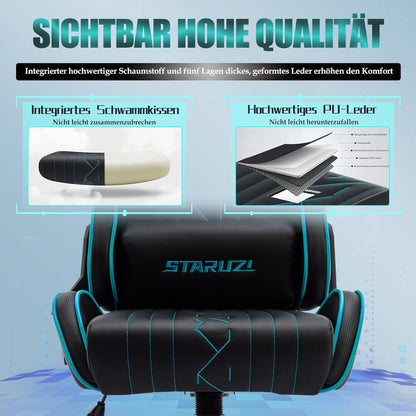 STARUZI Gaming Stuhl Ergonomisch Schwarz Blau 150 kg Belastbarkeit