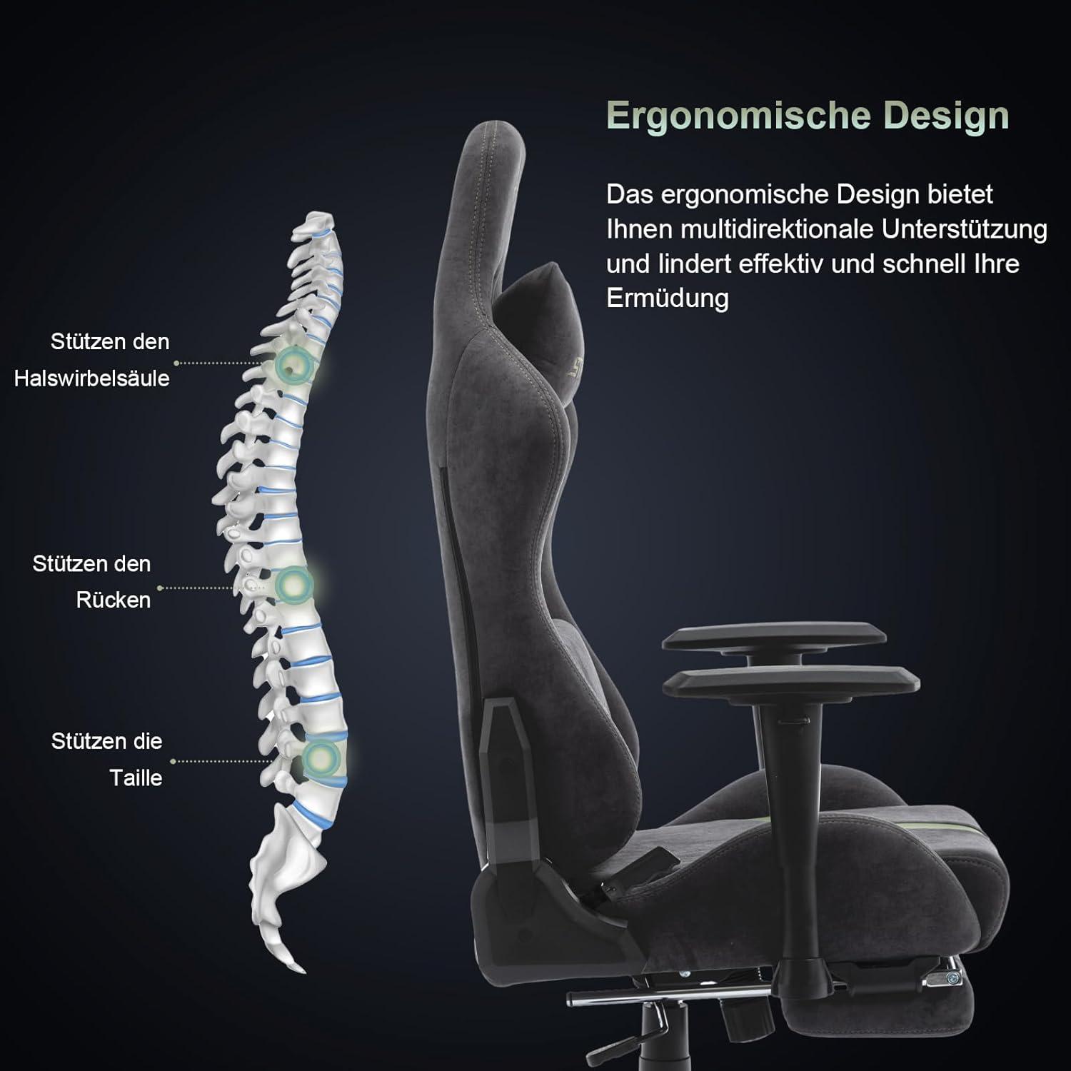 Ergonomischer Gaming Stuhl mit Fußstütze und 3D-Armlehnen