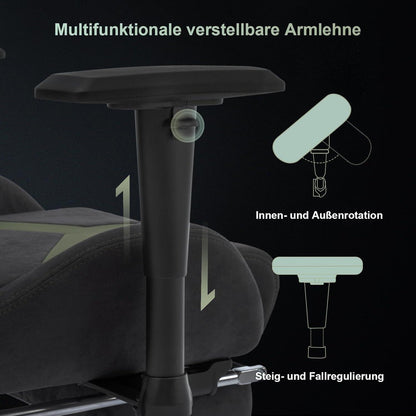 Gaming Stuhl Wildlederimitat Stoff Ergonomisch Fußstütze Grau