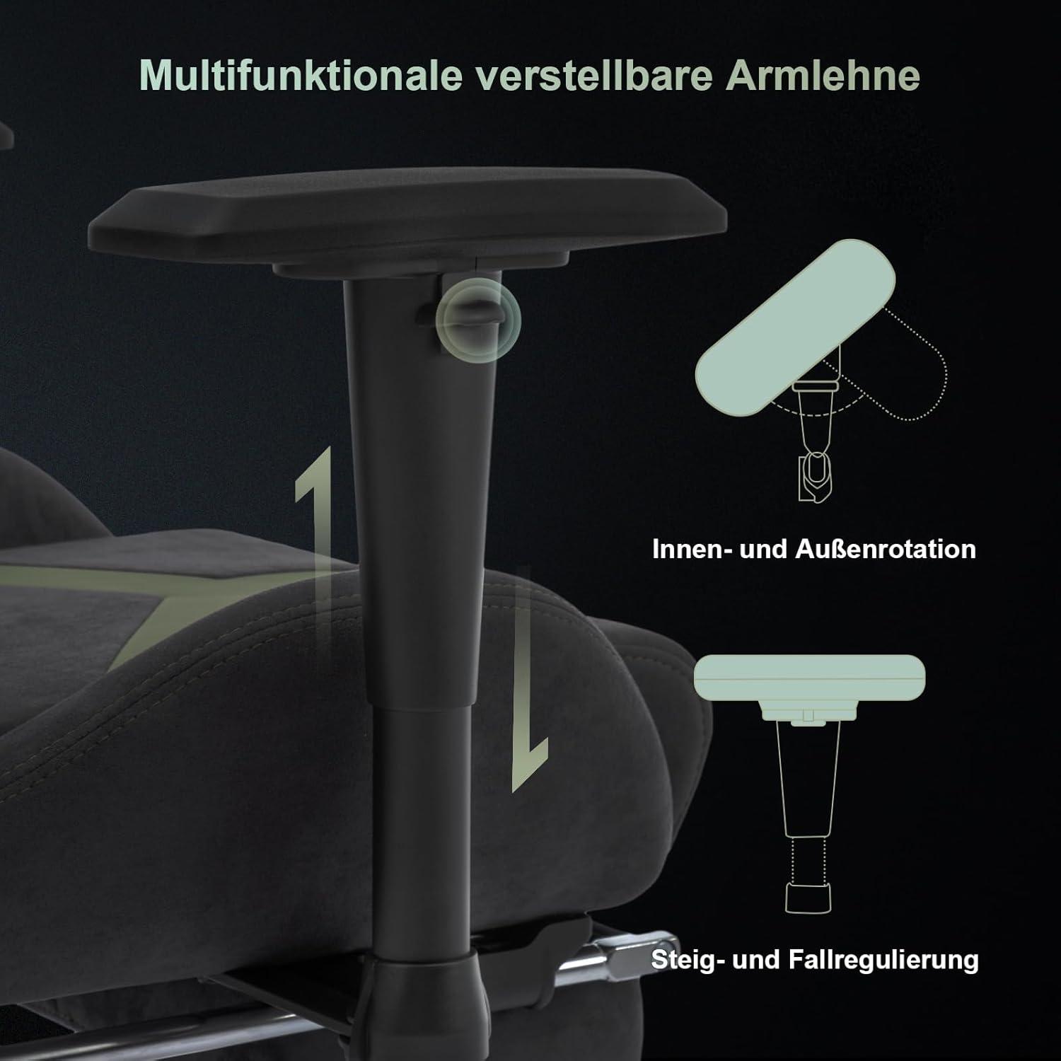 Gaming Stuhl Wildlederimitat Stoff Ergonomisch Fußstütze Grau