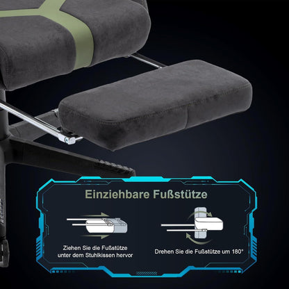 Gaming Stuhl Wildlederimitat Ergonomisch PC Gamer Fußstütze Grau-Grün