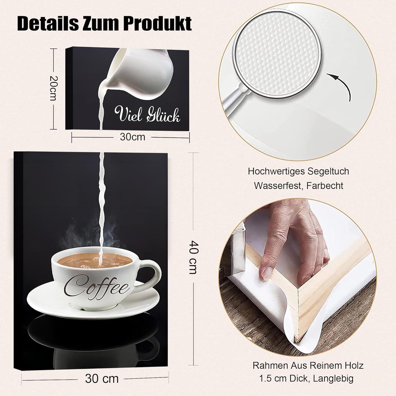 2er Set Küchenbilder mit Rahmen Schwarz Weiß Leinwandbild