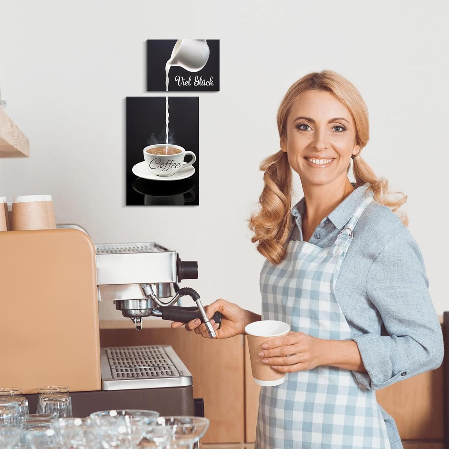 2er Set Poster Küche modern mit Rahmen, Kaffee Bar Wanddeko