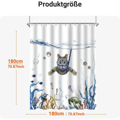 Duschvorhang Katzenschwimme 180x180cm Antischimmel Stoff