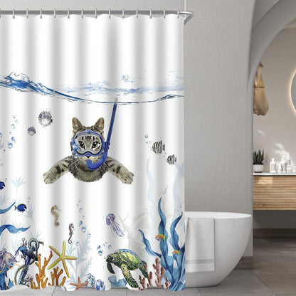 Duschvorhang 240x180cm Katzenschwimme Antischimmel Textil Saum Wasserabweisend Polyester Badevorhang