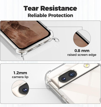 Handykette für Google Pixel 8A, Transparente Necklace Hülle mit Bands
