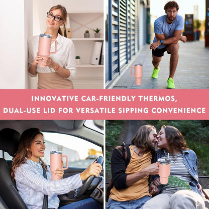 Thermobecher 1180ML Kaffeebecher to go Strohhalm Isolierbecher Edelstahl Grün