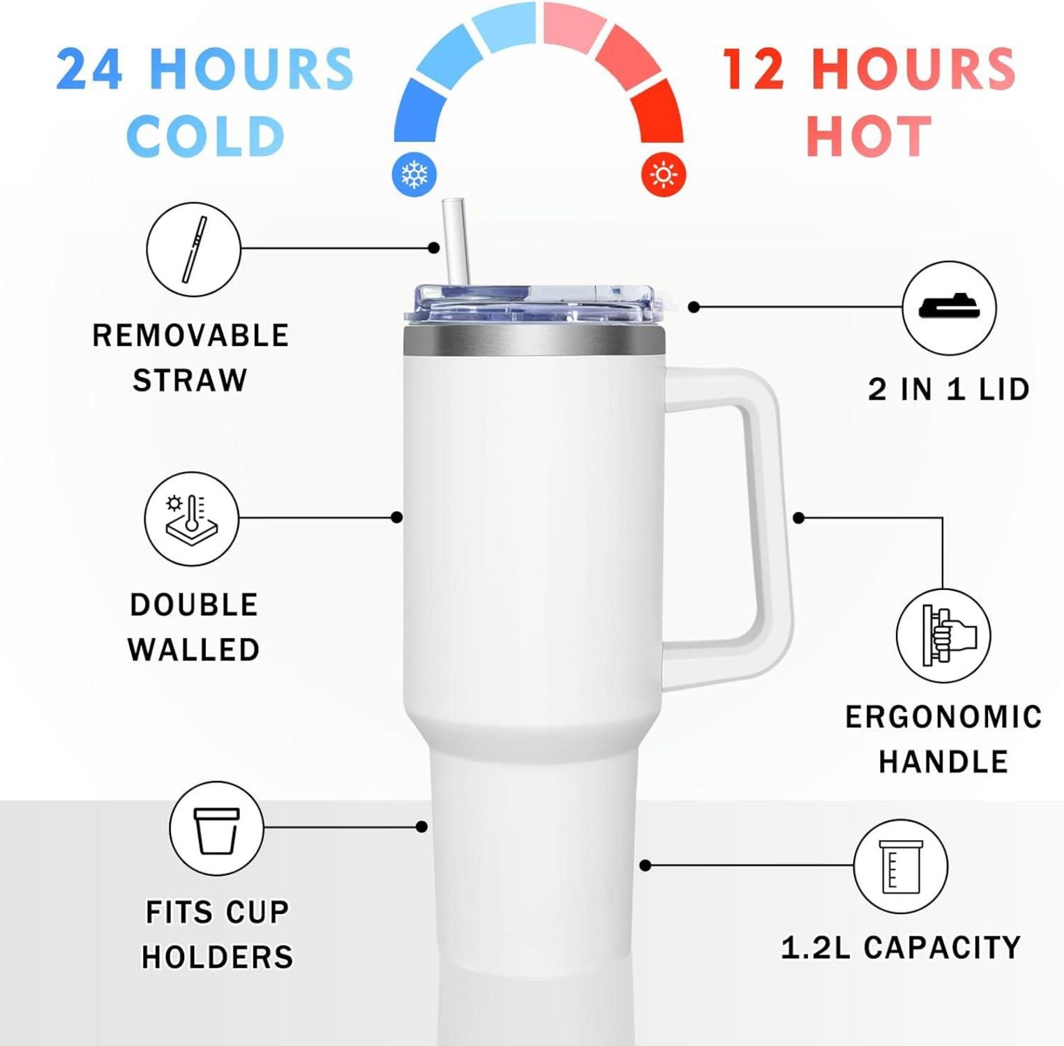 Thermobecher 2-in-1-Deckel 1180ML Trinkbecher Strohhalm Edelstahl