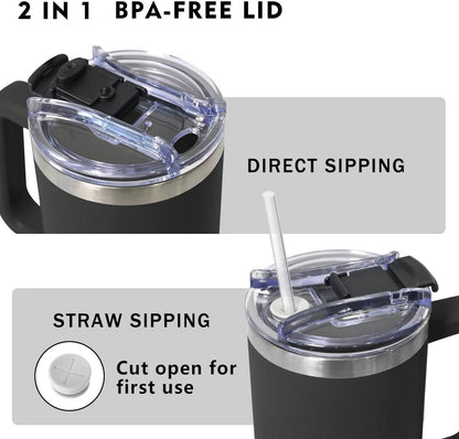 HNCY Thermobecher 1180ML 2-in-1-Deckel Tumbler Cup Schwarz