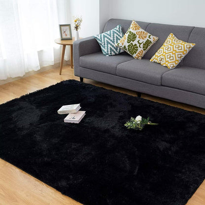 Weicher Shaggy Teppich Wohnzimmer Schlafzimmer 200x290cm Schwarz