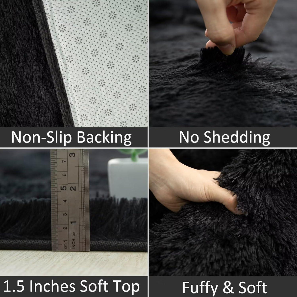 Weicher Shaggy Teppich Wohnzimmer Schlafzimmer 200x290cm Schwarz