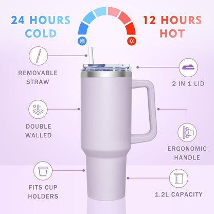 Thermobecher 2-in-1 Deckel 1180ml Trinkbecher Strohhalm Edelstahl